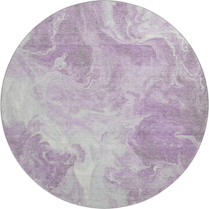 HomeRoots 8' Lavender and Ivory Abstract Washable Round Rug – UV Protected, Stain-Resistant, Durable Design 697227