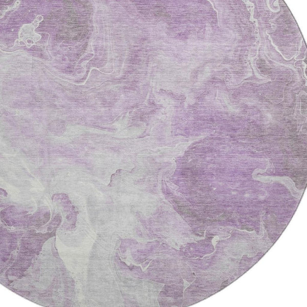 HomeRoots 8' Lavender and Ivory Abstract Washable Round Rug – UV Protected, Stain-Resistant, Durable Design 697227