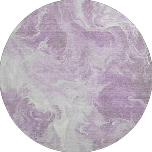 HomeRoots 8' Lavender and Ivory Abstract Washable Round Rug – UV Protected, Stain-Resistant, Durable Design 697227