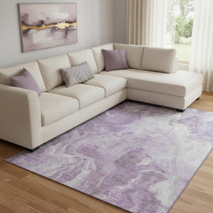 HomeRoots 8' X 10' Lavender and Ivory Abstract Washable Area Rug - UV Protected, Stain Resistant, Modern Style 697228
