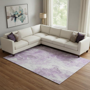 HomeRoots 9' X 12' Lavender And Ivory Abstract Area Rug – Durable, Washable, UV Protected, Perfect for Homes 697229