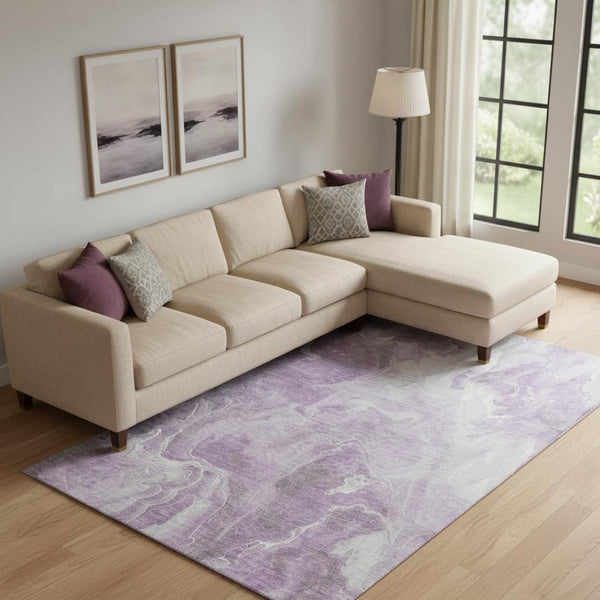 HomeRoots 10' X 14' Abstract Lavender & Ivory Washable Area Rug – UV Protected, Stain Resistant, Durable Design 697230