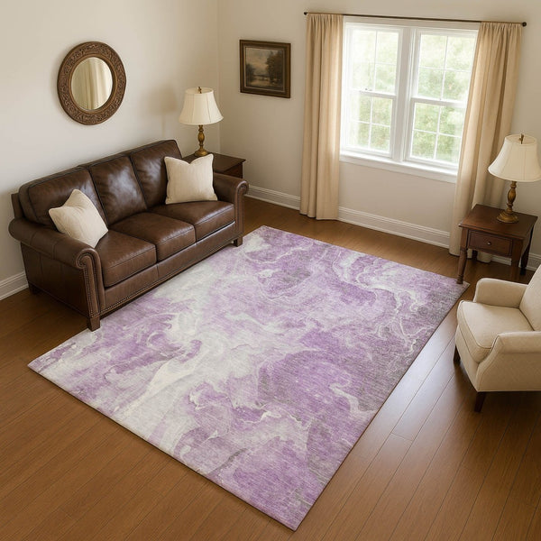 HomeRoots 10' X 14' Abstract Lavender & Ivory Washable Area Rug – UV Protected, Stain Resistant, Durable Design 697230