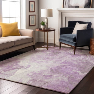 HomeRoots 10' X 14' Abstract Lavender & Ivory Washable Area Rug – UV Protected, Stain Resistant, Durable Design 697230
