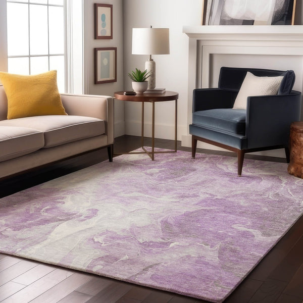 HomeRoots 10' X 14' Abstract Lavender & Ivory Washable Area Rug – UV Protected, Stain Resistant, Durable Design 697230