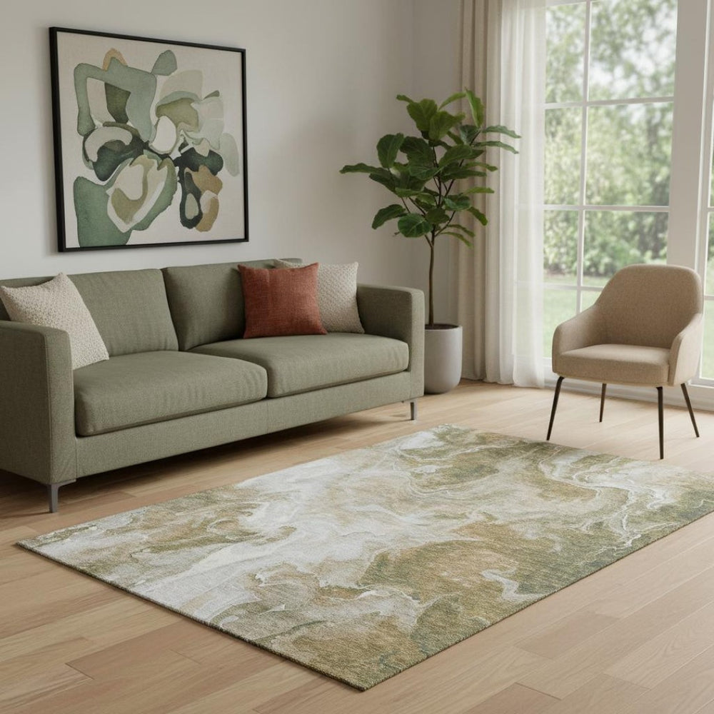 HomeRoots 5' X 8' Stylish Coffee, Copper & Silver Abstract Area Rug – Washable, UV-Protected & Non-Slip Design 697232