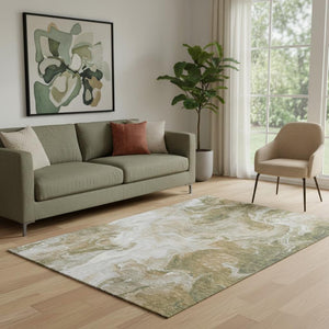 HomeRoots 5' X 8' Stylish Coffee, Copper & Silver Abstract Area Rug – Washable, UV-Protected & Non-Slip Design 697232