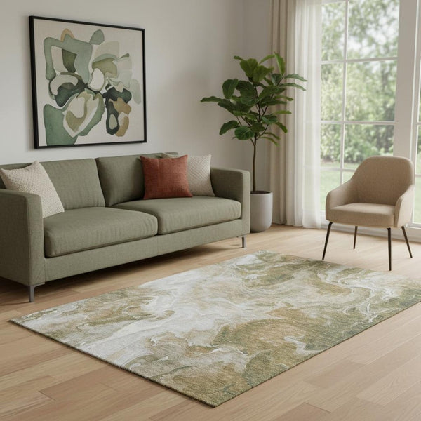 HomeRoots 5' X 8' Stylish Coffee, Copper & Silver Abstract Area Rug – Washable, UV-Protected & Non-Slip Design 697232