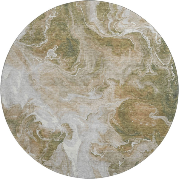 HomeRoots 8' Contemporary Abstract Washable Round Rug in Coffee, Copper & Silver - UV Protection & Stain Resistant 697233