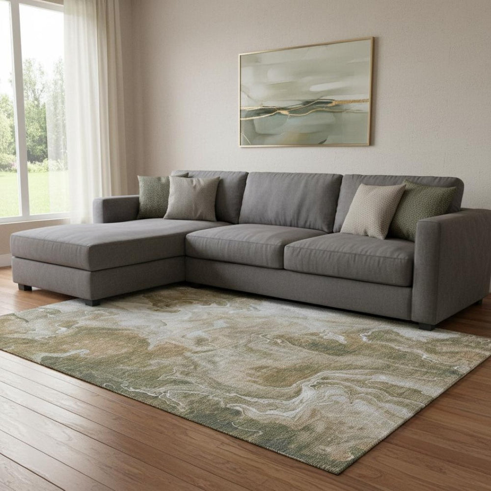HomeRoots 8' X 10' Coffee Copper Silver Abstract Washable Area Rug – UV Protected, Stain Resistant, Durable Design 697234