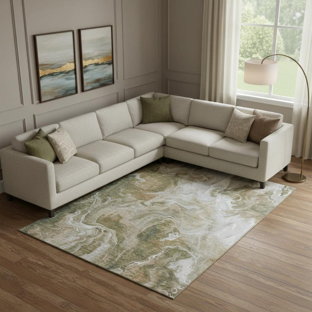 HomeRoots 9' X 12' Stylish Coffee Copper Silver Abstract Washable Area Rug with UV Protection for Homes 697235