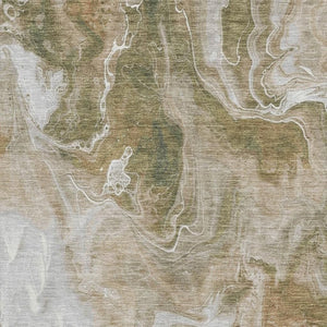 HomeRoots 9' X 12' Stylish Coffee Copper Silver Abstract Washable Area Rug with UV Protection for Homes 697235