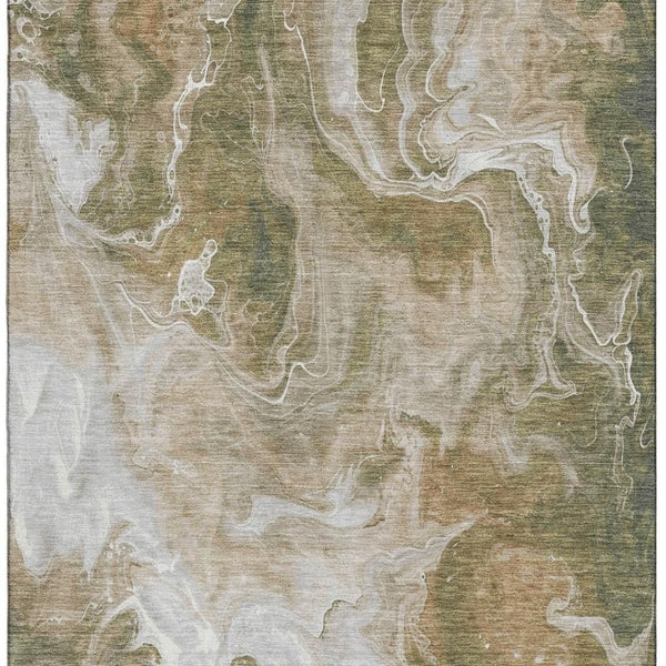 HomeRoots 9' X 12' Stylish Coffee Copper Silver Abstract Washable Area Rug with UV Protection for Homes 697235