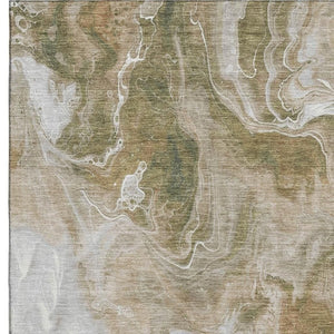 HomeRoots 10' X 14' Modern Abstract Washable Area Rug in Coffee, Copper & Silver with UV Protection & Durability 697236