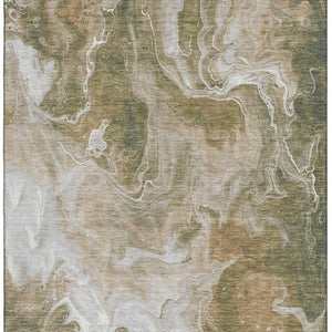 HomeRoots 10' X 14' Modern Abstract Washable Area Rug in Coffee, Copper & Silver with UV Protection & Durability 697236