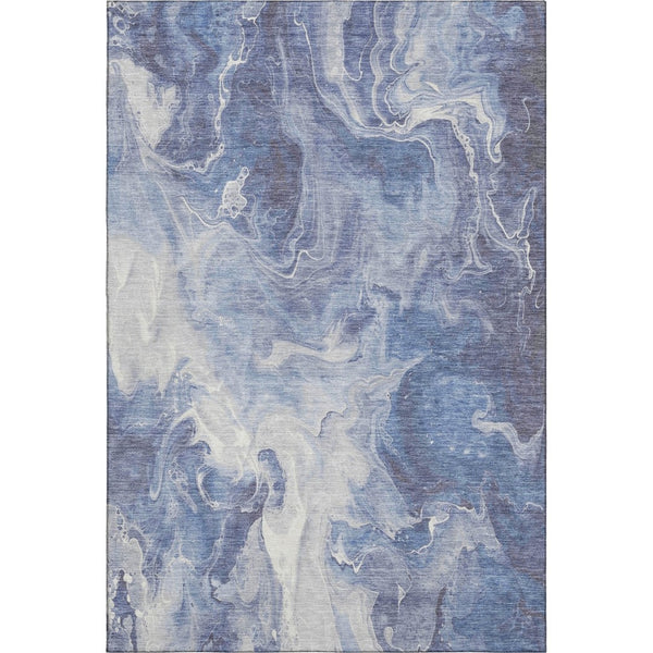 HomeRoots 5' Navy Blue & Ivory Abstract Area Rug - Washable, UV-Protected, Durable & Stylish for Any Room 697238