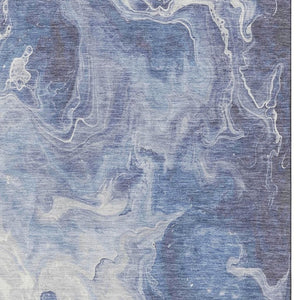 HomeRoots 5' Navy Blue & Ivory Abstract Area Rug - Washable, UV-Protected, Durable & Stylish for Any Room 697238