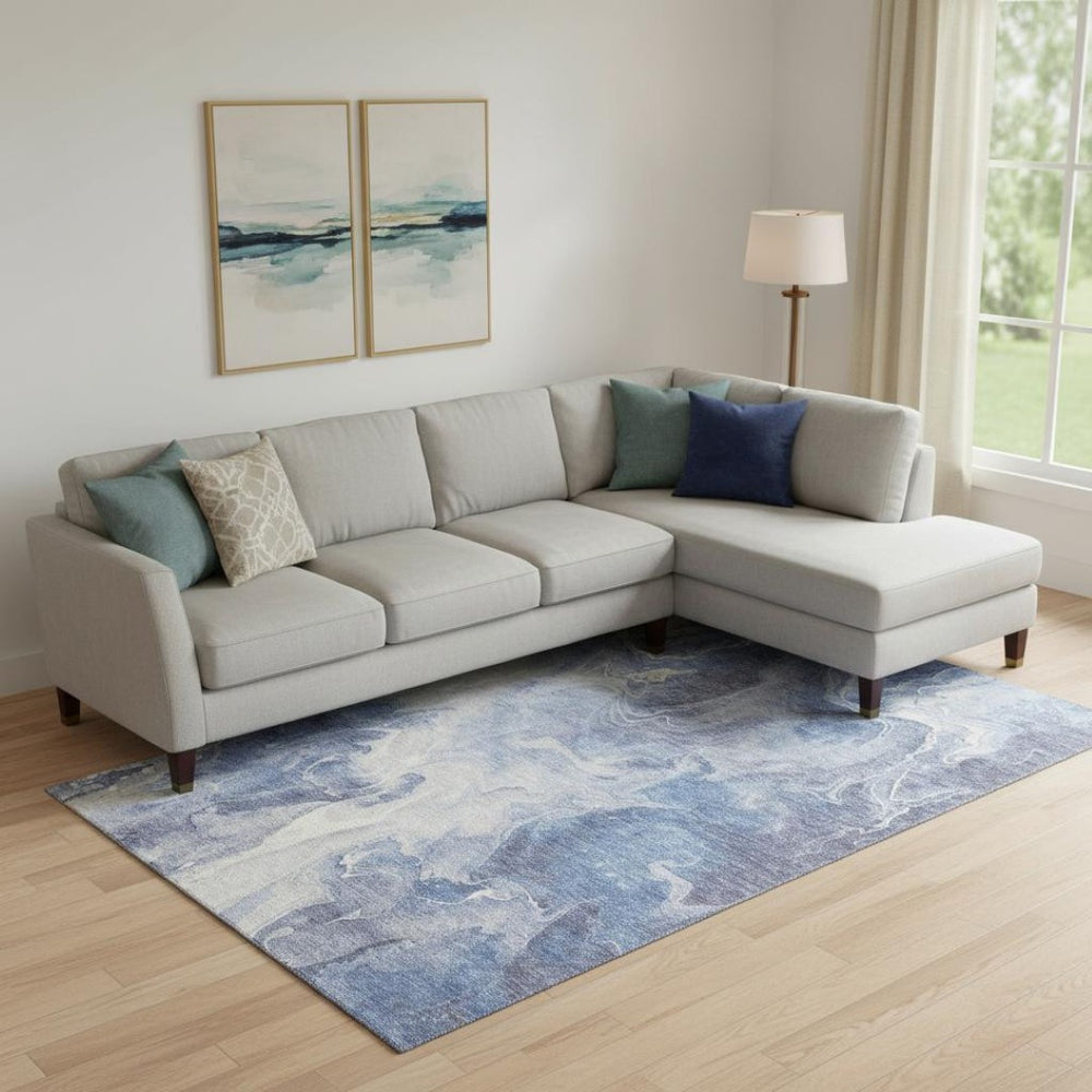 HomeRoots 9' X 12' Navy Blue & Ivory Abstract Washable Area Rug - UV Protected, Durable, Family-Friendly Design 697241