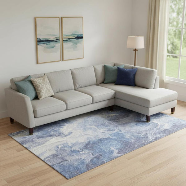 HomeRoots 9' X 12' Navy Blue & Ivory Abstract Washable Area Rug - UV Protected, Durable, Family-Friendly Design 697241
