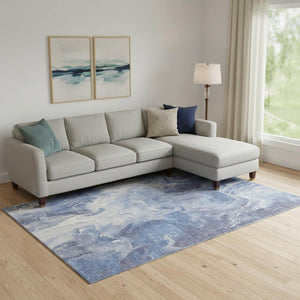 HomeRoots 10' X 14' Navy Blue & Ivory Abstract Area Rug - Stylish, Washable, UV-Protected & Durable for Homes 697242