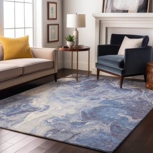 HomeRoots 10' X 14' Navy Blue & Ivory Abstract Area Rug - Stylish, Washable, UV-Protected & Durable for Homes 697242