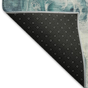 HomeRoots 8' Teal Gray Silver Abstract Round Rug – Washable, Stain Resistant, UV Protected for Modern Homes 697245