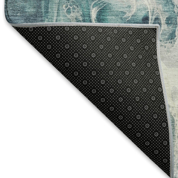 HomeRoots 8' Teal Gray Silver Abstract Round Rug – Washable, Stain Resistant, UV Protected for Modern Homes 697245