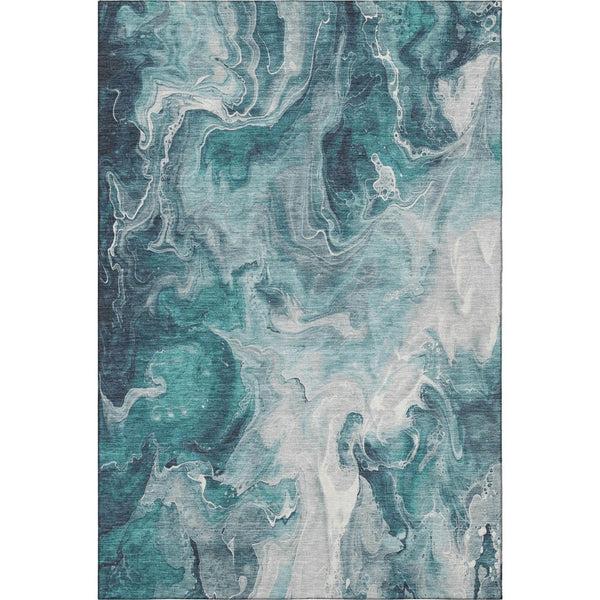 HomeRoots 8' X 10' Modern Teal Gray Silver Abstract Area Rug - Washable, Stain-Resistant, UV Protected Comfort 697246