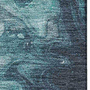 HomeRoots 9' X 12' Teal Gray Silver Abstract Area Rug - Washable, UV Protected, Durable for High-Traffic Areas 697247