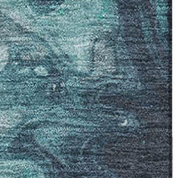 HomeRoots 9' X 12' Teal Gray Silver Abstract Area Rug - Washable, UV Protected, Durable for High-Traffic Areas 697247