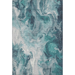 HomeRoots 10' X 14' Teal Gray Silver Abstract Washable Area Rug - Durable, Stain-Resistant & UV Protected! 697248