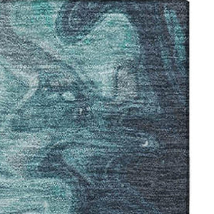 HomeRoots 10' X 14' Teal Gray Silver Abstract Washable Area Rug - Durable, Stain-Resistant & UV Protected! 697248