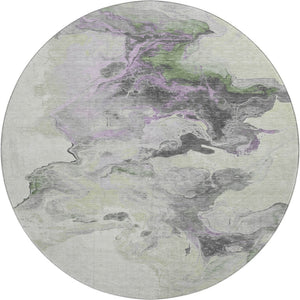 HomeRoots 8' Abstract Washable Round Rug in Artichoke Green, Gray & Ivory - Durable, UV Protected & Stylish 697251