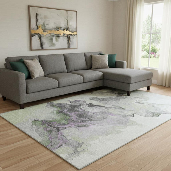 HomeRoots 8' X 10' Artichoke Green & Gray Abstract Washable Area Rug - UV Protected, Durable & Stylish Design 697252
