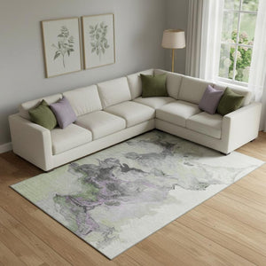 HomeRoots 10' X 14' Artichoke Green Gray Ivory Abstract Area Rug - Washable, Stain Resistant, UV Protected! 697254