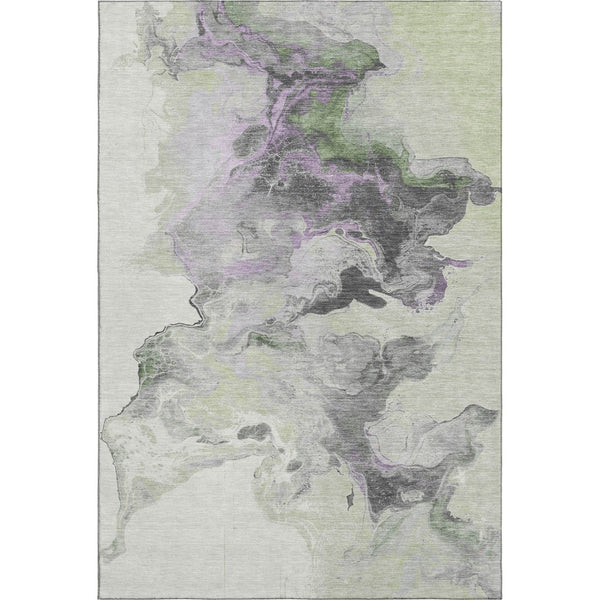 HomeRoots 10' X 14' Artichoke Green Gray Ivory Abstract Area Rug - Washable, Stain Resistant, UV Protected! 697254