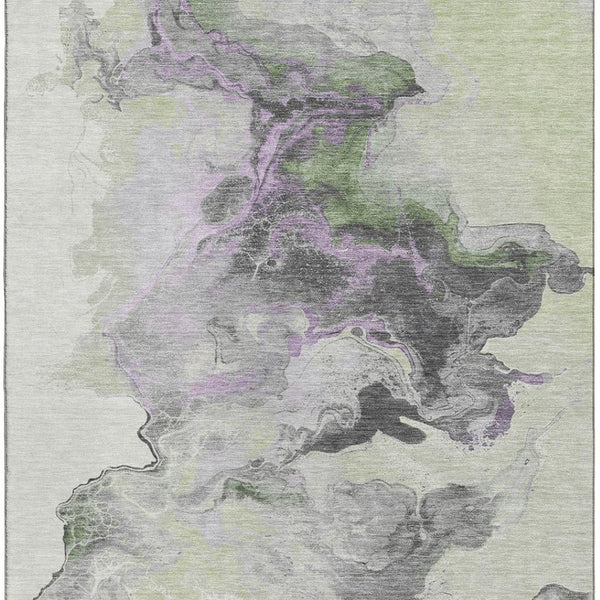 HomeRoots 10' X 14' Artichoke Green Gray Ivory Abstract Area Rug - Washable, Stain Resistant, UV Protected! 697254