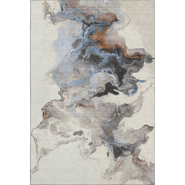 HomeRoots 5' X 8' Beige Blue Copper Abstract Washable Area Rug - Durable, UV-Protected, Kid & Pet Friendly! 697256