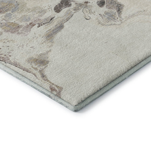 HomeRoots 5' X 8' Beige Blue Copper Abstract Washable Area Rug - Durable, UV-Protected, Kid & Pet Friendly! 697256
