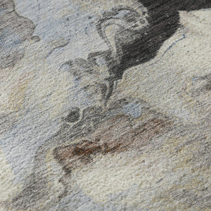 HomeRoots 5' X 8' Beige Blue Copper Abstract Washable Area Rug - Durable, UV-Protected, Kid & Pet Friendly! 697256
