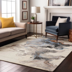 HomeRoots 5' X 8' Beige Blue Copper Abstract Washable Area Rug - Durable, UV-Protected, Kid & Pet Friendly! 697256