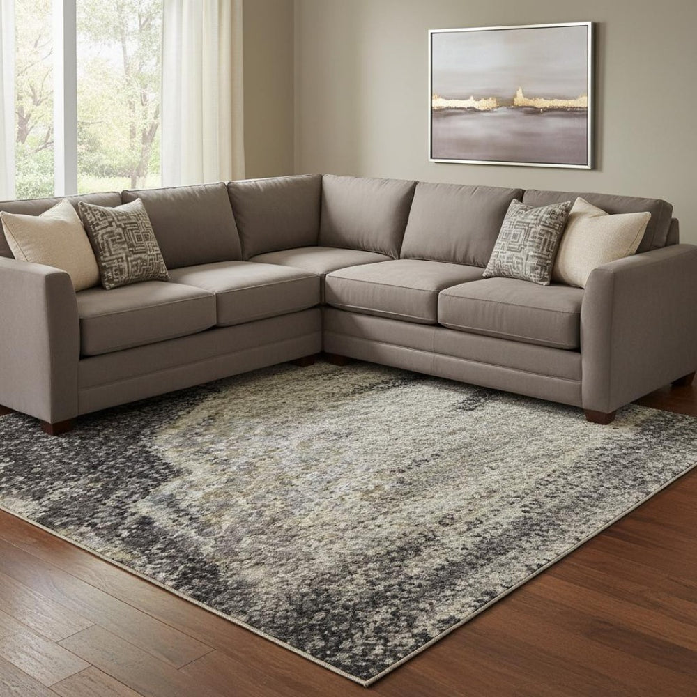 HomeRoots 8' X 10' Washable Beige Blue Copper Abstract Area Rug - Durable, UV-Protected & Stylish Design 697258