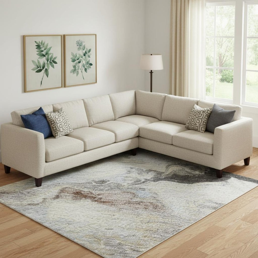 HomeRoots 9' Stylish Beige, Blue & Copper Abstract Washable Area Rug with UV Protection for High-Traffic Spaces 697259
