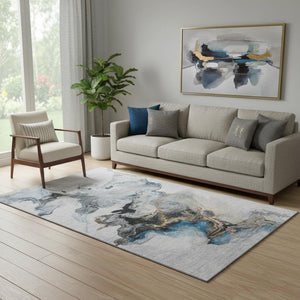 HomeRoots 5' X 8' Gray Blue And Copper Abstract Area Rug - Stylish, Washable, UV Protected for High-Traffic Spaces 697262