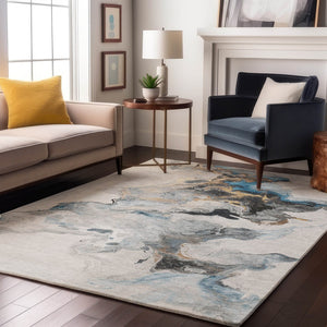 HomeRoots 5' X 8' Gray Blue And Copper Abstract Area Rug - Stylish, Washable, UV Protected for High-Traffic Spaces 697262