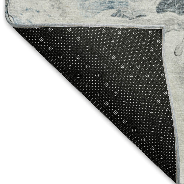 HomeRoots 8' Gray Blue and Copper Abstract Washable Round Rug with Non-Slip Backing and UV Protection 697263