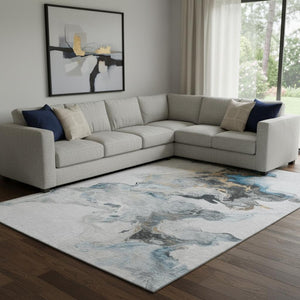 HomeRoots 8' X 10' Stylish Gray-Blue & Copper Abstract Area Rug - Washable, UV Protected & Non-Slip Design! 697264
