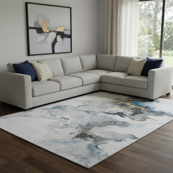 HomeRoots 8' X 10' Stylish Gray-Blue & Copper Abstract Area Rug - Washable, UV Protected & Non-Slip Design! 697264