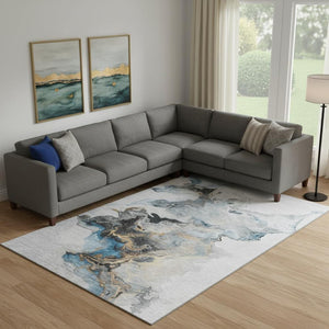 HomeRoots 9' X 12' Abstract Gray-Blue and Copper Washable Area Rug with UV Protection for Modern Homes 697265