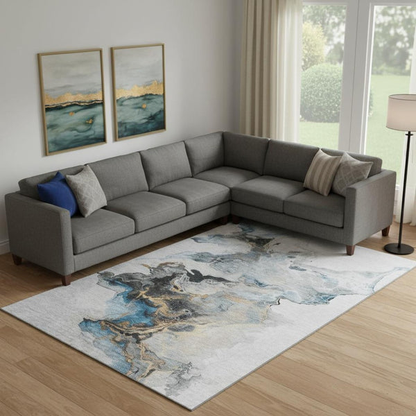 HomeRoots 9' X 12' Abstract Gray-Blue and Copper Washable Area Rug with UV Protection for Modern Homes 697265